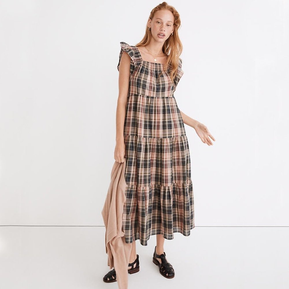 Madewell | Flutter-Sleeve Tiered Midi Dress
